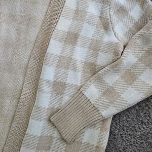 Plaid Beige Open-Front Cardigan Sweater